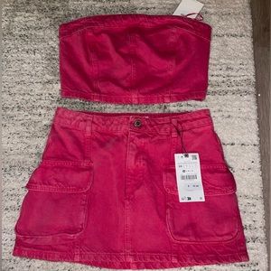 ZARA Demin Cargo mini skirt and top